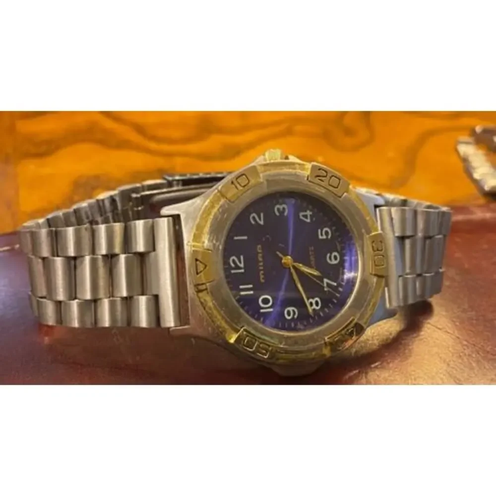 Men's 40mm Brushed Metal Tone Milan Watch, Gold Tone Bezel, Dark Face